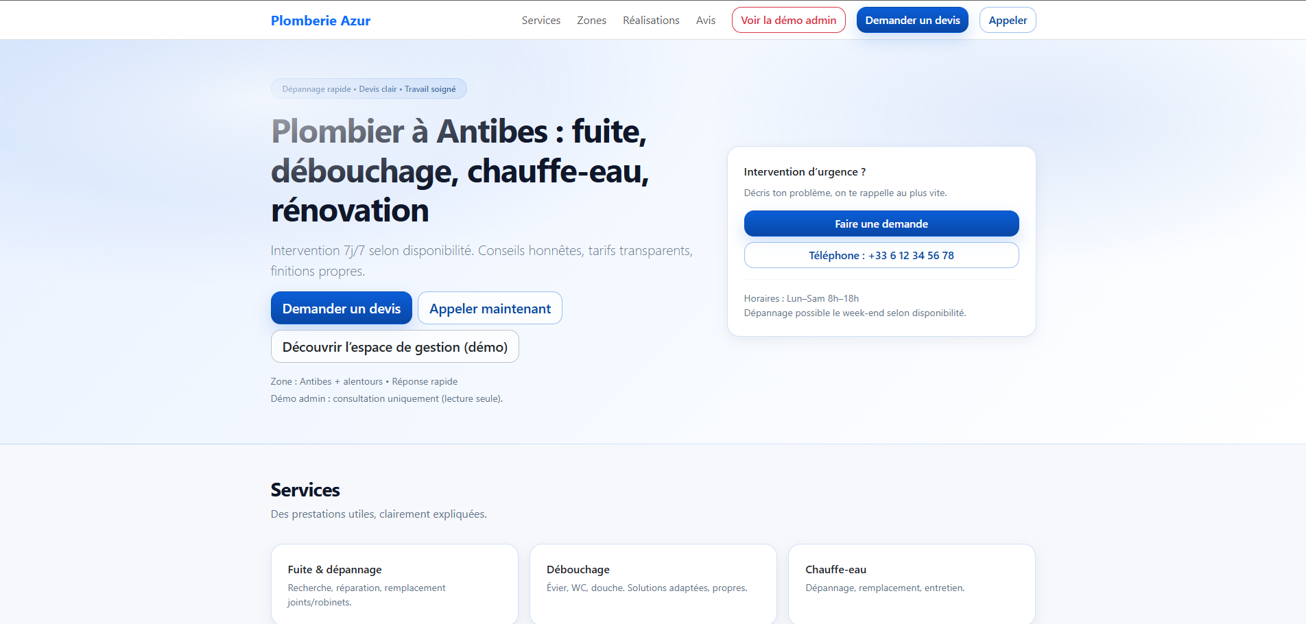 Démo - gestion clients, devis, interventions