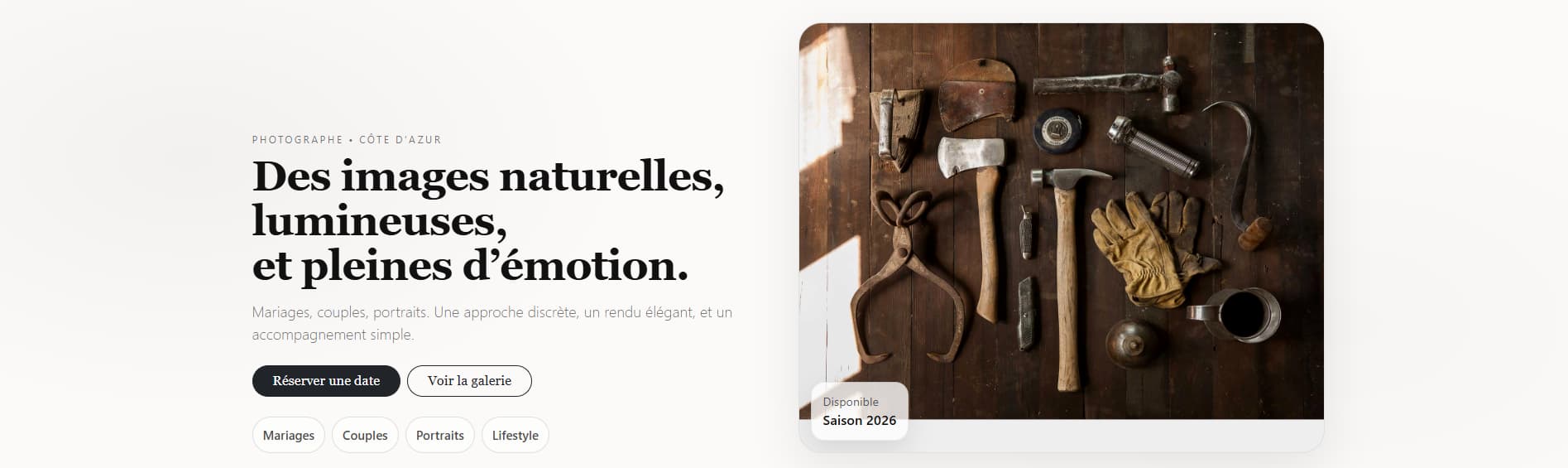 Capture du site vitrine pour un photographe, réalisation GRDN Dev